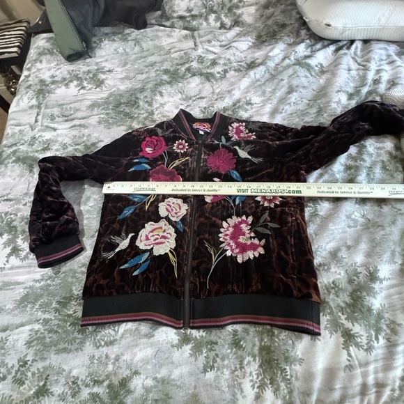 Johnny Was Black Bomber Jacket with Floral Embroidery - Picture 11 of 16